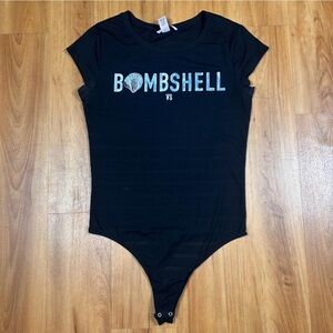 Victoria Secret bodysuit Black with silver print, short sleeves round neck SZ-M